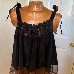 Free People Black Velvet with Sheer Lacy Details.
